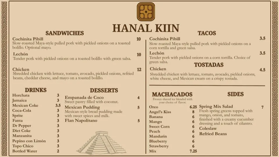 Picture of the Hanal Kiin Menu